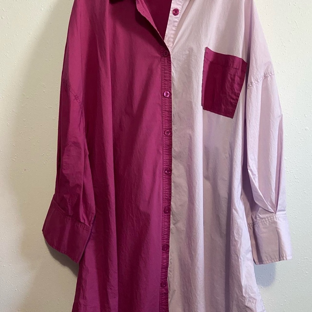 Bohemian Traders Pink Color Block Shirt Dress - Picture 2 of 7